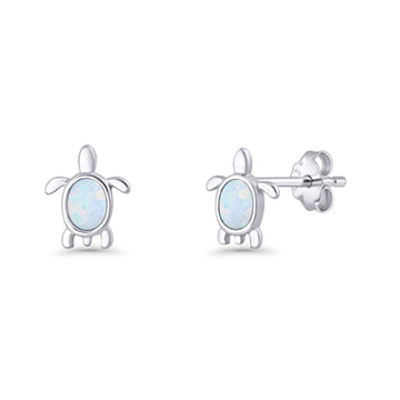 Oval 8.3mm Turtle Stud Earring Lab Created White Opal 925 Sterling Silver Wholesale